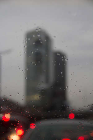 blur water on glassの写真素材