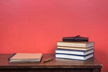 table with books and other elementsの写真素材