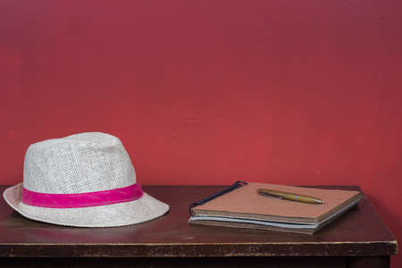 table with books and other elementsの写真素材