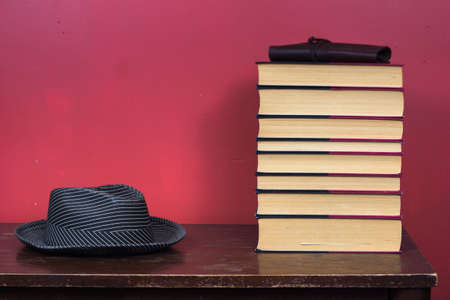 table with books and other elementsの写真素材