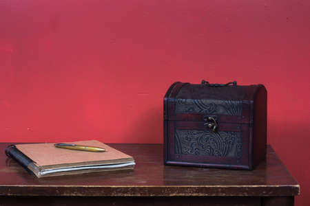 table with books and other elementsの写真素材