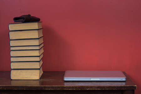 table with books and other elementsの写真素材