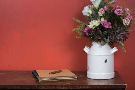 table with books and other elementsの写真素材
