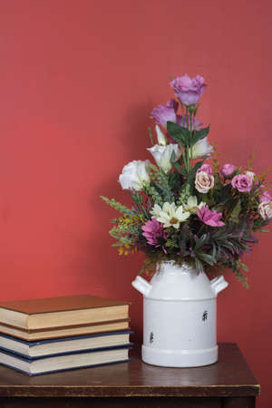table with books and other elementsの写真素材
