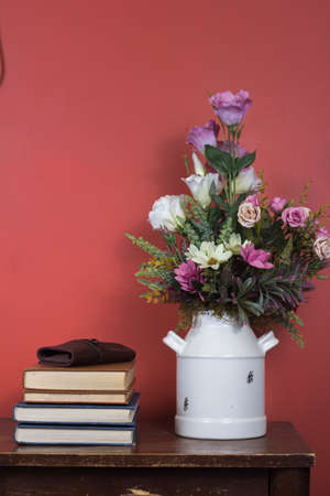 table with books and other elementsの写真素材