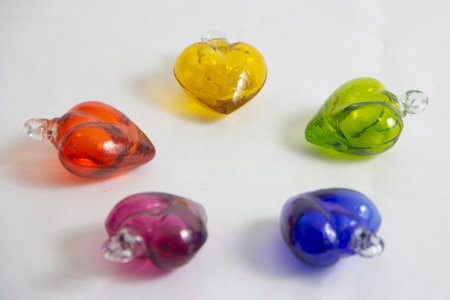 Glass beads, Glass hearts, artisan item for craftsの写真素材