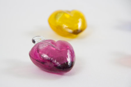 Glass beads, Glass hearts, artisan item for craftsの写真素材