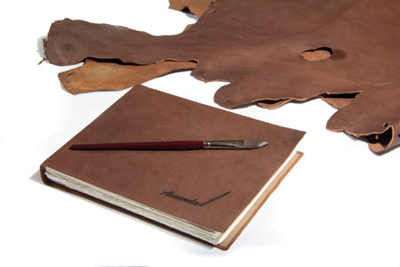 100 cotton paper watercolor notebook with leather coverの写真素材
