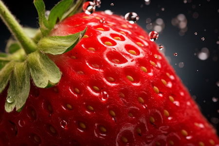 Strawberry with water drops on black background. Close up.の素材