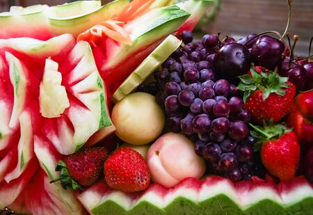 Fresh carved mix fruitsの写真素材