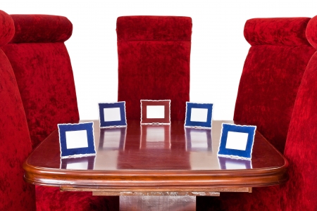 Red Chairs   Name Tag around Tableの写真素材