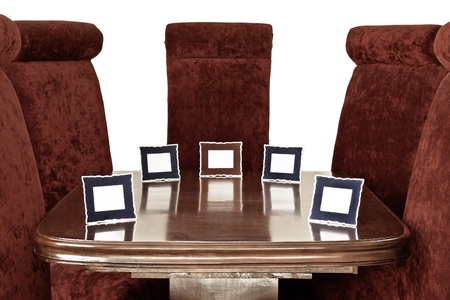 Brown Chairs   Name Tag around Tableの写真素材