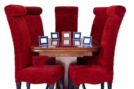 Red Chairs   Name Tag around Tableの写真素材