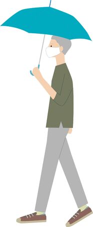 A man in a mask walking with an umbrellaのイラスト素材