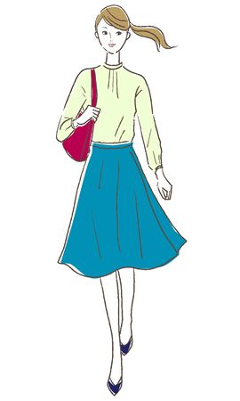 Office worker woman walking illustration vectorのイラスト素材