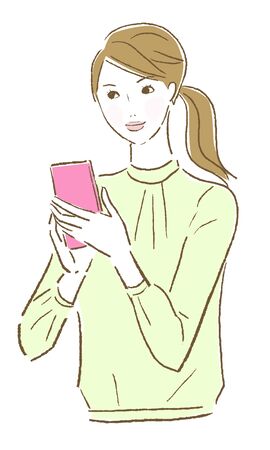 Woman looking at mobile phone vectorのイラスト素材