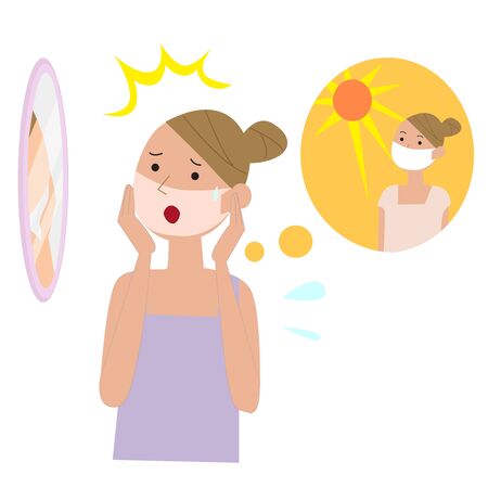 Illustration of a woman wearing a mask and getting a tanのイラスト素材