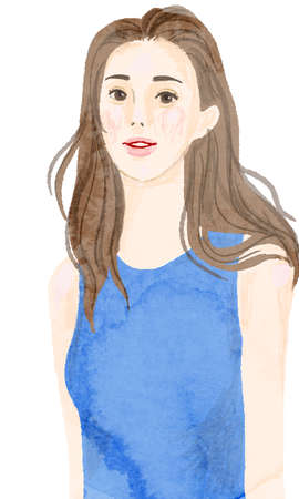 Watercolor style illustration of a beautiful womanの写真素材