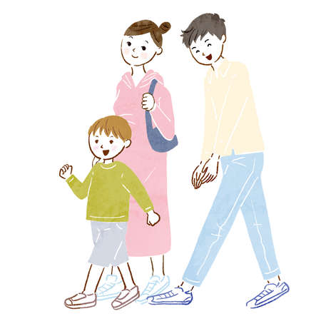 Illustration with parents and children walkingの写真素材
