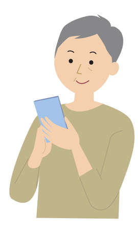 Old man looking at cellphoneのイラスト素材