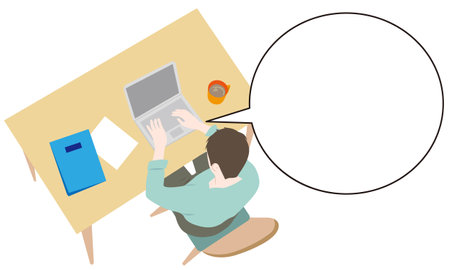 A bird's-eye view of a man using a laptopのイラスト素材