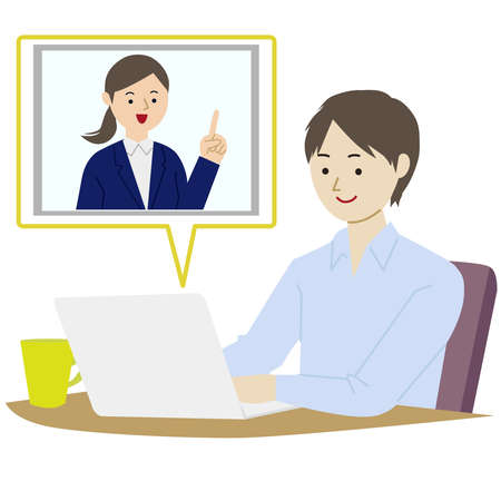 remote working man vector illustのイラスト素材