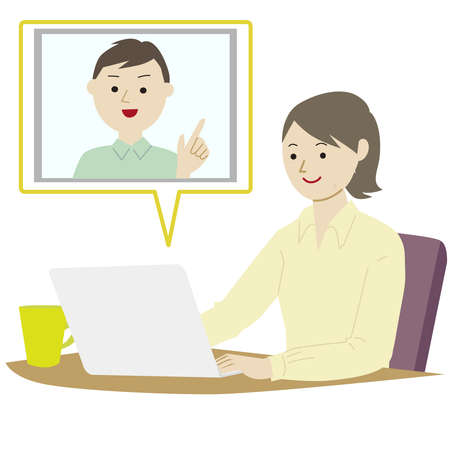 remote working woman vector illustのイラスト素材