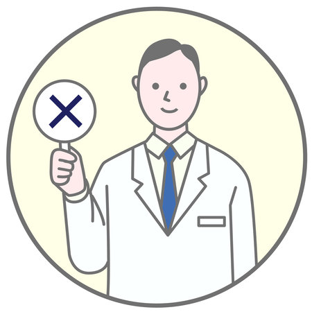 Illustration of a doctor with an incorrect answer markのイラスト素材