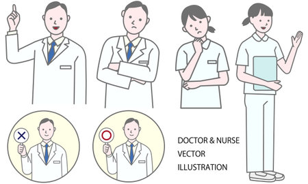 Vector illustration of nurse and doctor poseのイラスト素材