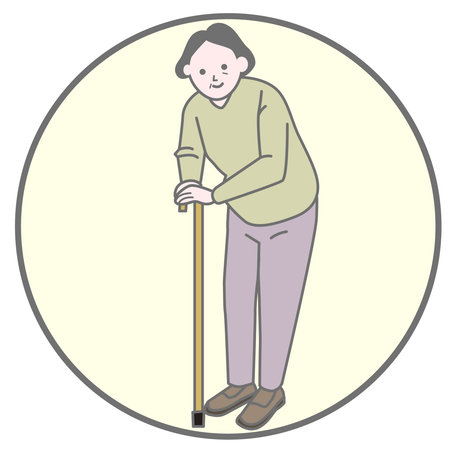 Illustration of an old woman with walking caneのイラスト素材