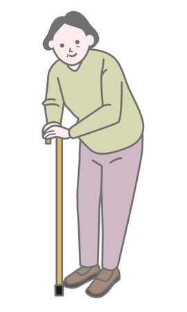 Illustration of an old woman with walking caneのイラスト素材