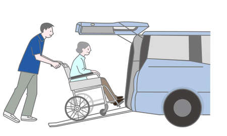 Long-term care, senior, pick-up person, rideのイラスト素材