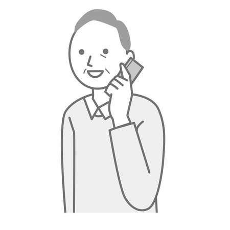 Old man playing a mobile phoneのイラスト素材