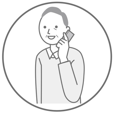 Old man playing a mobile phoneのイラスト素材