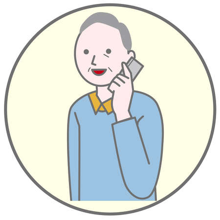 Old man playing a mobile phoneのイラスト素材