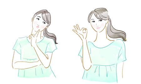 female Thinks, OK signのイラスト素材