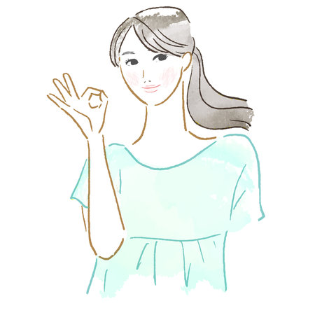 Okay pose female watercolor vectorのイラスト素材