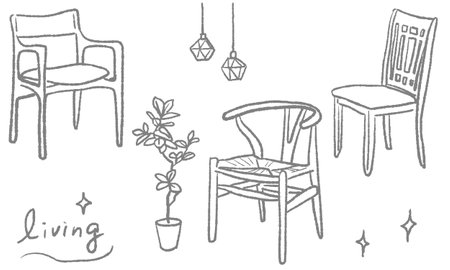 Illustrations of various chairs and living room accessoriesのイラスト素材