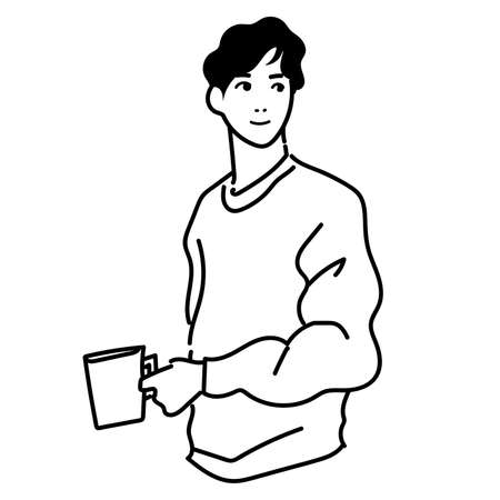 Vector line drawing of a fashionable young manのイラスト素材