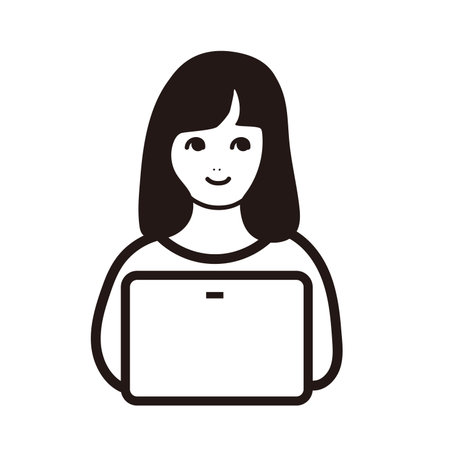 Watercolor of a woman with a laptopのイラスト素材