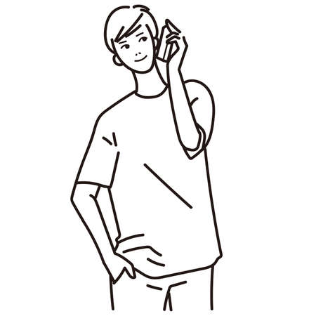 Vector illustration of a young man with a cell phoneのイラスト素材