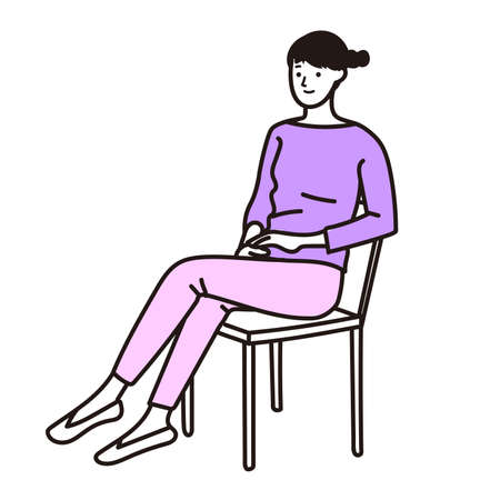 Vector line drawing illustration of a woman sitting in a chairのイラスト素材