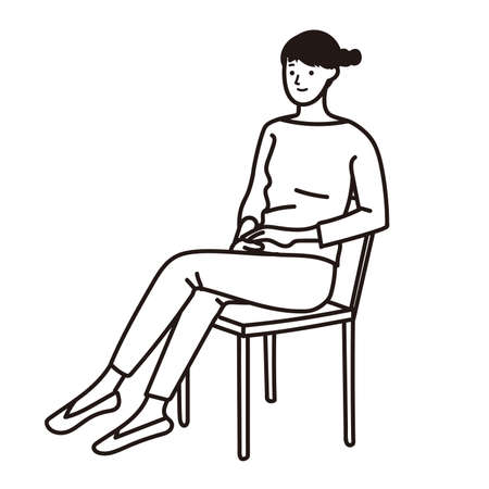 Vector line drawing illustration of a woman sitting in a chairのイラスト素材