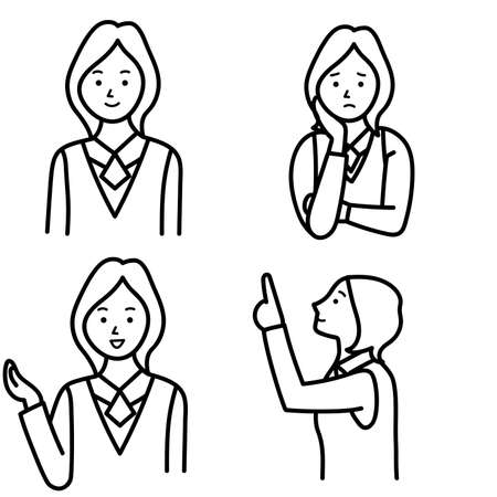 Posed set of female office worker in uniform.のイラスト素材