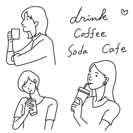 Vector line drawing of a woman drinking a drinkのイラスト素材