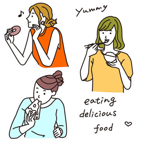 woman eating vector illustration setのイラスト素材
