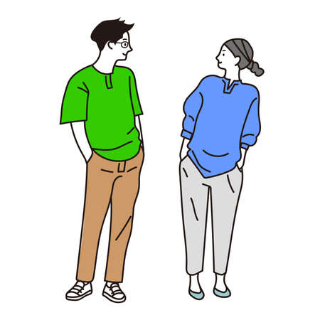 Vector illustration of a man and a woman facing each otherのイラスト素材
