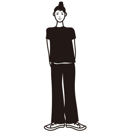 Full body line drawing vector of a woman in pants.のイラスト素材