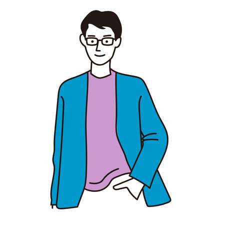 businessman, office worker, young man, middle-aged, male, line drawing vector illustrationのイラスト素材