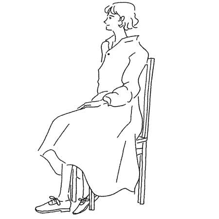 Vector illustration of a woman in a dress sitting on a chair.のイラスト素材